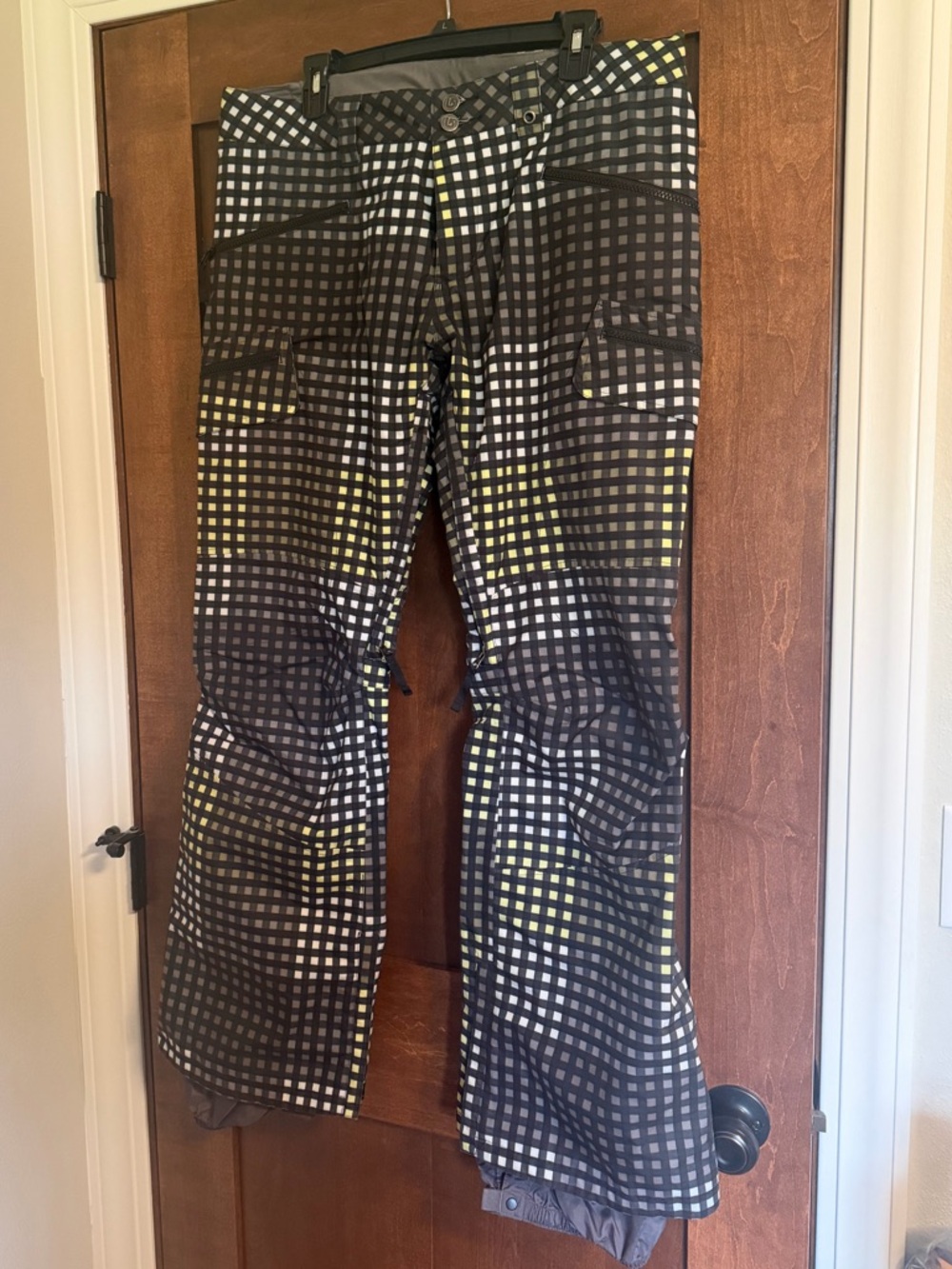 Burton Black and White Checkered Shell Pants with Lime and white Accents